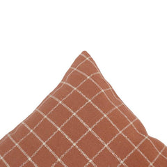 Handmade Cotton Windowpane Cushion Cover 45x45 cm | Rust Brown Checked Throw Pillow Cover | Modern Woven Decorative Cushion