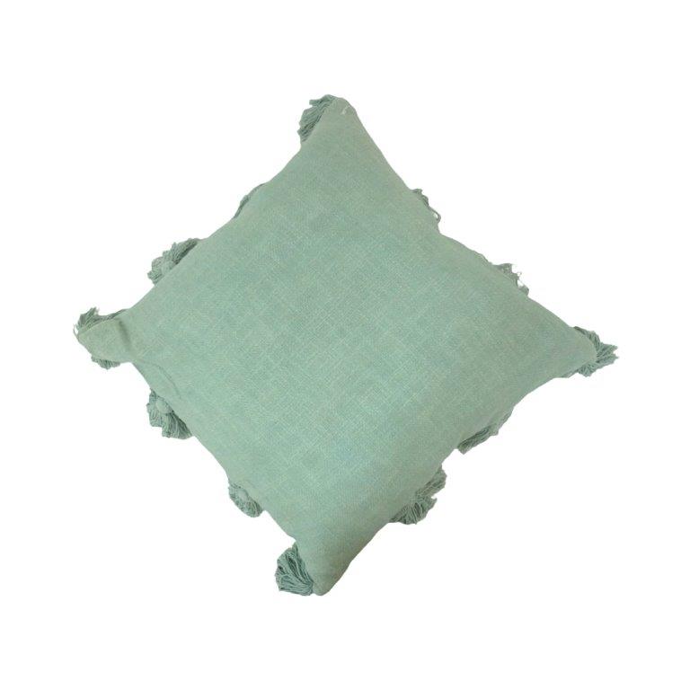 Sage Green Tassel Cotton Cushion Cover – 45x45 cm Soft Textured Decorative Pillow Cover - Bulk manufacturer & supplier from Panipat, India