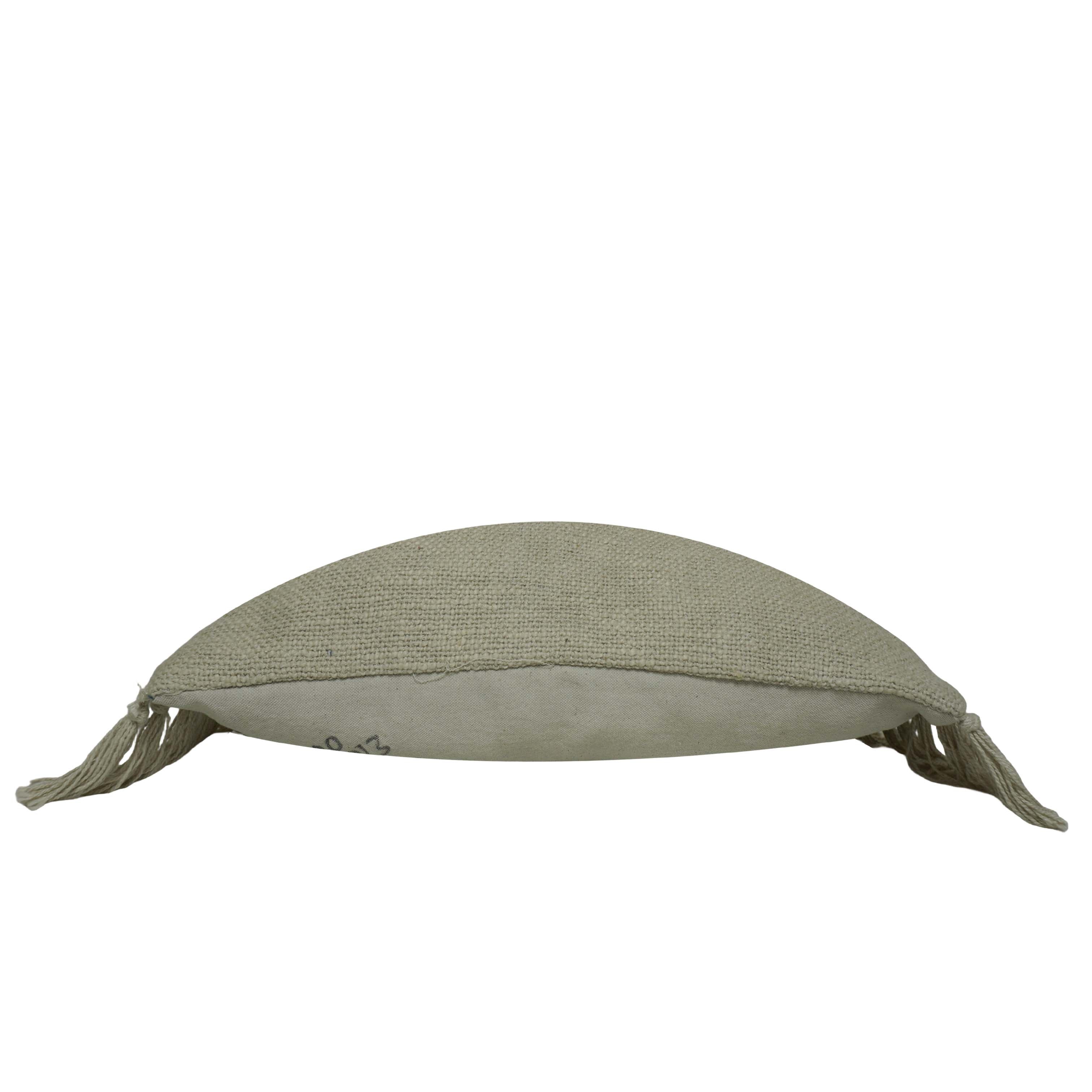 Handwoven Cotton Cushion Cover with Fringe Edges – Sage Green Textured Decorative Throw Pillow Cover | 45 x 45 cm (18 x 18 Inch)