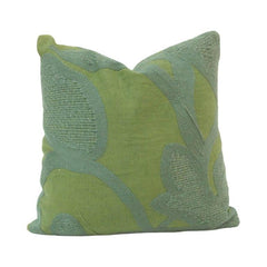Verdant Bloom Embroidered Cotton Cushion Cover – Green Abstract Botanical Design | 45x45 cm