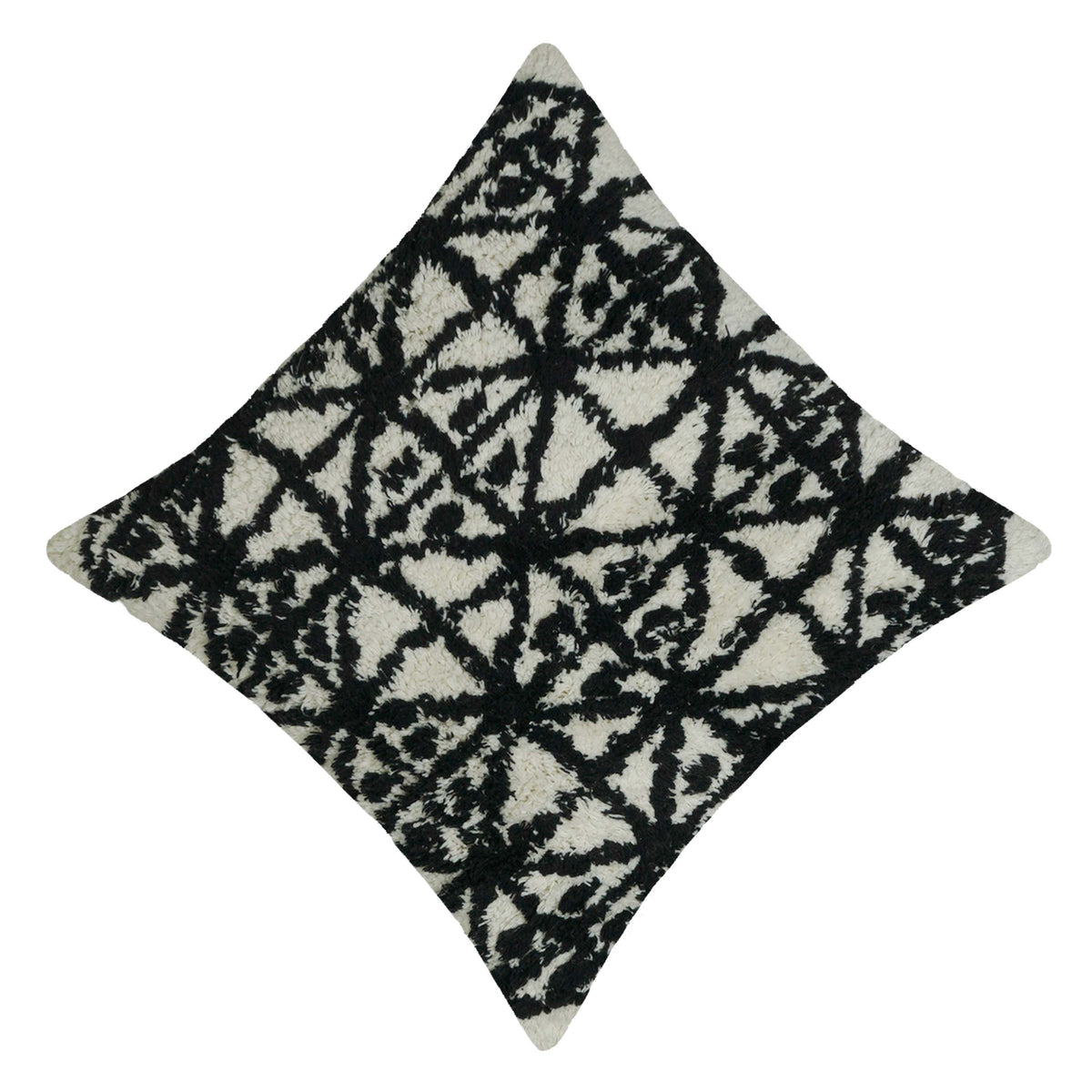 Black & Ivory Abstract Tufted Cotton Cushion Cover – Textured Geometric Floral Design, 45 x 45 cm