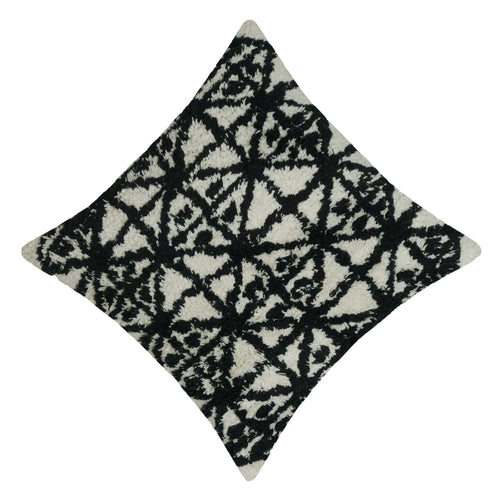 Black & Ivory Abstract Tufted Cotton Cushion Cover – Textured Geometric Floral Design, 45 x 45 cm