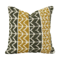 Housse de coussin en coton tissée main 45x45 cm – Rayures géométriques texturées Moutarde & Olive