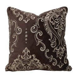Machine Embroidered Cotton Cushion Cover 45x45 cm | Elegant Damask Floral Pattern | Decorative Throw Pillow Cover with Concealed Zipper | Brown & Beige