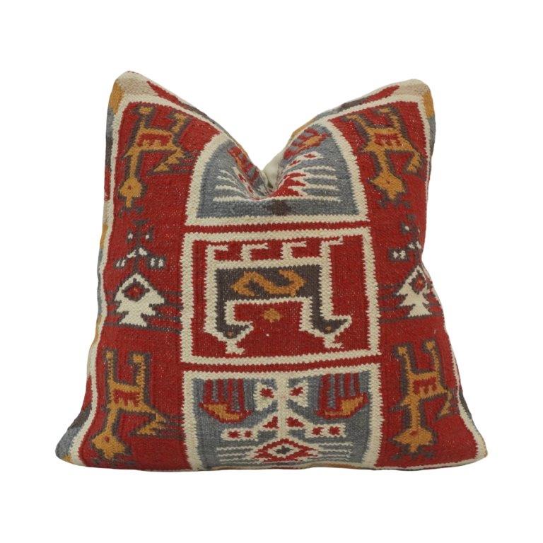 Handmade Turkish Kilim Cushion Cover 45x45 cm | Vintage Tribal Geometric Cotton Pillow Cover | Artisan Woven Decorative Cushion