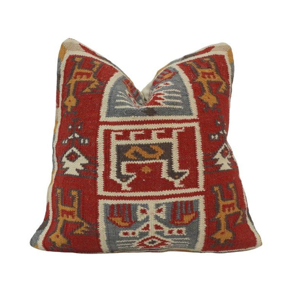 Handmade Turkish Kilim Cushion Cover 45x45 cm | Vintage Tribal Geometric Cotton Pillow Cover | Artisan Woven Decorative Cushion