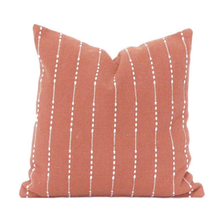 Housse de coussin en coton et terre cuite faite à la main 45x45 cm | Motif rayures à pois minimaliste | Housse de coussin décorative style bohème moderne - Bulk manufacturer & supplier from Panipat, India