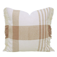 Handwoven Beige & Ivory Checkered Cushion Cover with Fringe – 45 x 45 cm