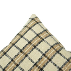 Handwoven Plaid Cotton Cushion Cover – Beige & Charcoal Check Pattern | 45x45 cm