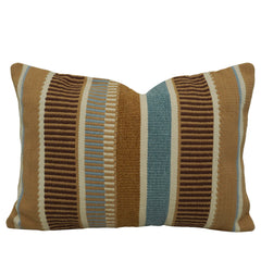 Handwoven Cotton Striped Cushion Cover 35x50 cm | Woven Lumbar Throw Pillow Cover | Blue, Brown & Beige Decorative Cushion Cover