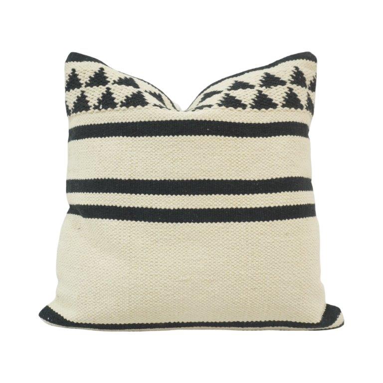 Handmade Black & Ivory Striped Cotton Cushion Cover 45x45 cm | Woven Geometric Accent Pillow Cover