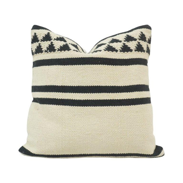 Handmade Black & Ivory Striped Cotton Cushion Cover 45x45 cm | Woven Geometric Accent Pillow Cover