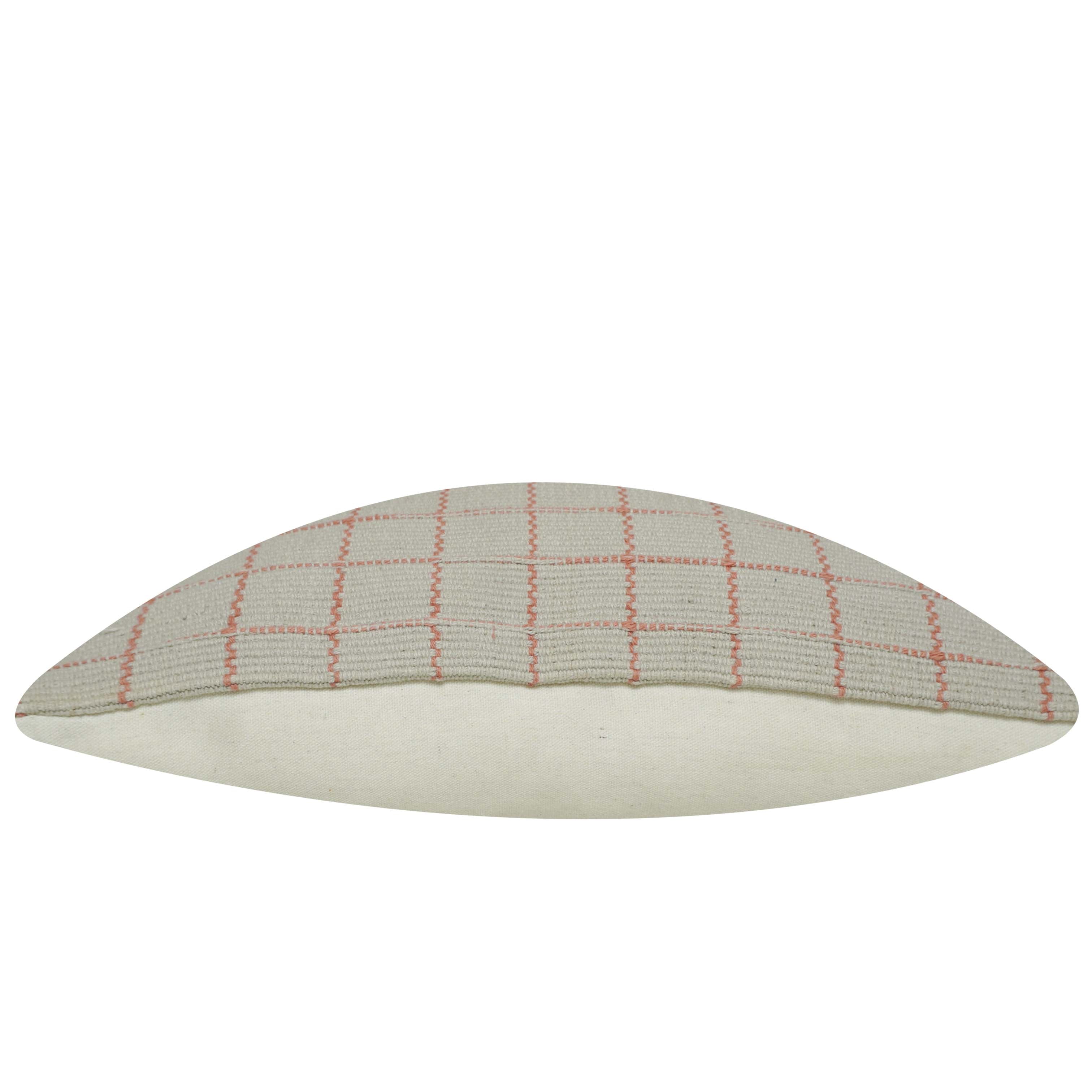 Handwoven Cotton Grid Pattern Cushion Cover 45x45 cm | Woven Decorative Throw Pillow Cover | Soft Textured Beige & Blush Pink | Hidden Zip | Modern Minimalist Home Décor