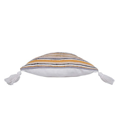 Handwoven Striped Cotton Cushion Cover with Tassels | Mustard, Beige & Grey | 45x45 cm Decorative Throw Pillow Cover