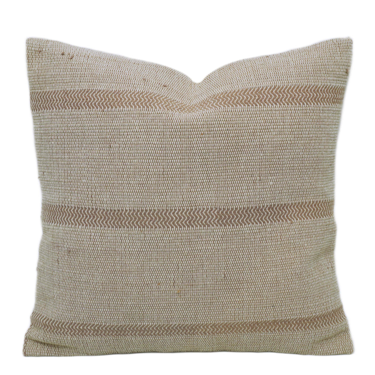Handmade Cotton Cushion Cover 45x45 cm, Beige and Ivory Textured Woven Stripe Design