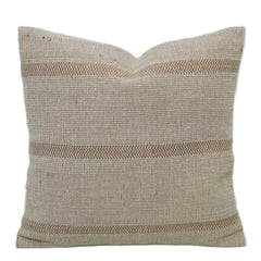 Handmade Cotton Cushion Cover 45x45 cm, Beige and Ivory Textured Woven Stripe Design