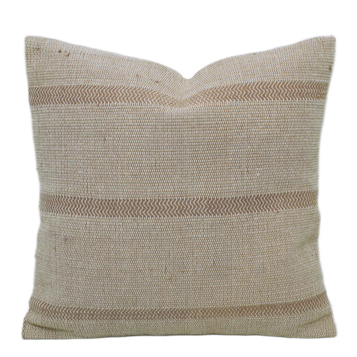 Handmade Cotton Cushion Cover 45x45 cm, Beige and Ivory Textured Woven Stripe Design