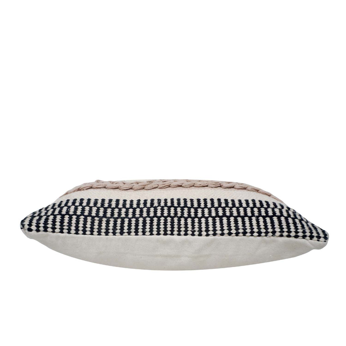 Handmade Cotton Woven Cushion Cover 45x45 cm | Black & Ivory Textured Boho Decorative Pillow Cover | Geometric Chevron Design | Hidden Zipper - Bulk manufacturer & supplier from Panipat, India