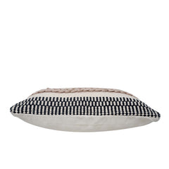 Handmade Cotton Woven Cushion Cover 45x45 cm | Black & Ivory Textured Boho Decorative Pillow Cover | Geometric Chevron Design | Hidden Zipper