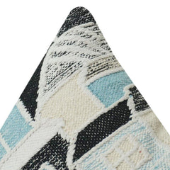 Abstract Geometric Embroidered Cotton Cushion Cover | Modern Architectural Pattern in Black & Aqua | 18x18 Inch Decorative Pillow Case