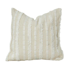 Handmade Textured Cotton Cushion Cover 45x45 cm | Boho Cream Fringe Pillow Cover | Woven Decorative Cushion