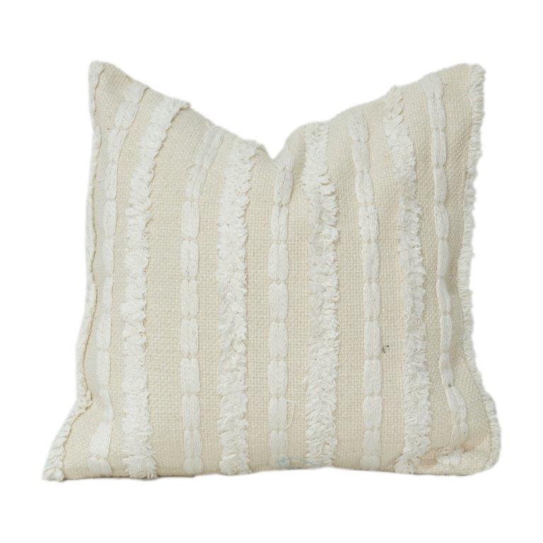 Handmade Textured Cotton Cushion Cover 45x45 cm | Boho Cream Fringe Pillow Cover | Woven Decorative Cushion