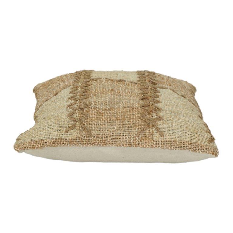 Rustic Handwoven Jute Cushion Cover with Textured Patchwork Design | Natural Boho Throw Pillow Cover | 45x45 cm - Bulk manufacturer & supplier from Panipat, India