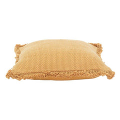 Mustard Textured Cotton Cushion Cover with Fringe Edges | Woven Solid Throw Pillow Cover | Boho Modern Décor | 18x18 Inch