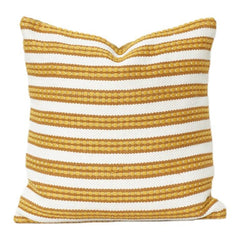 Handwoven Cotton Cushion Cover 45x45 cm – Mustard Yellow Textured Stripe Design | Handmade Decorative Pillow Case