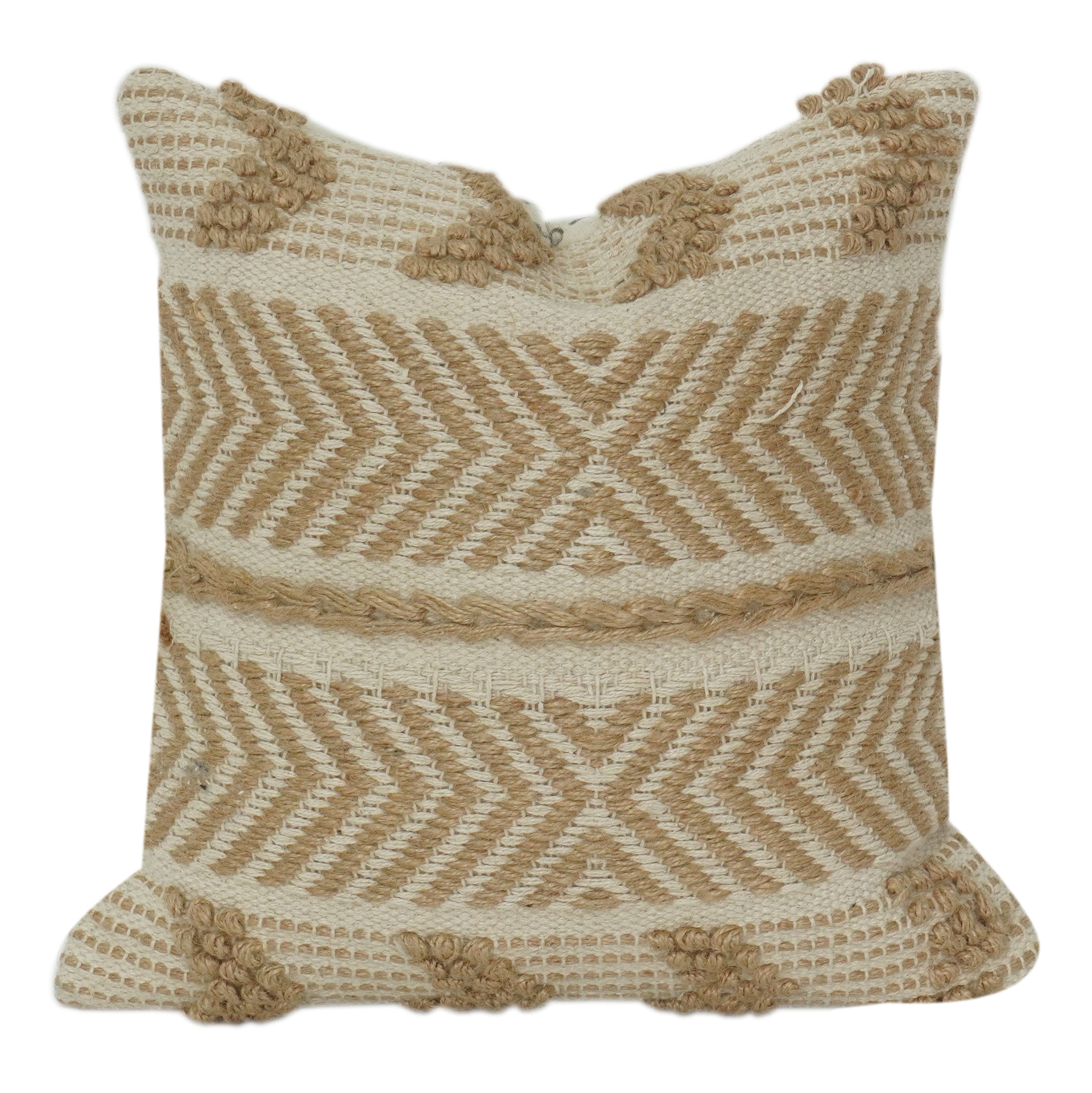 Handwoven Jute & Cotton Cushion Cover – Geometric Boho Pattern | Textured Handmade Throw Pillow Cover | Neutral Rustic Home Décor (18x18 Inch)