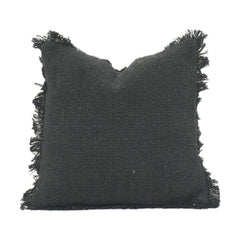 Handwoven Black Cotton Cushion Cover with Fringed Edges | Textured Boho Throw Pillow Cover | 18x18 Inch