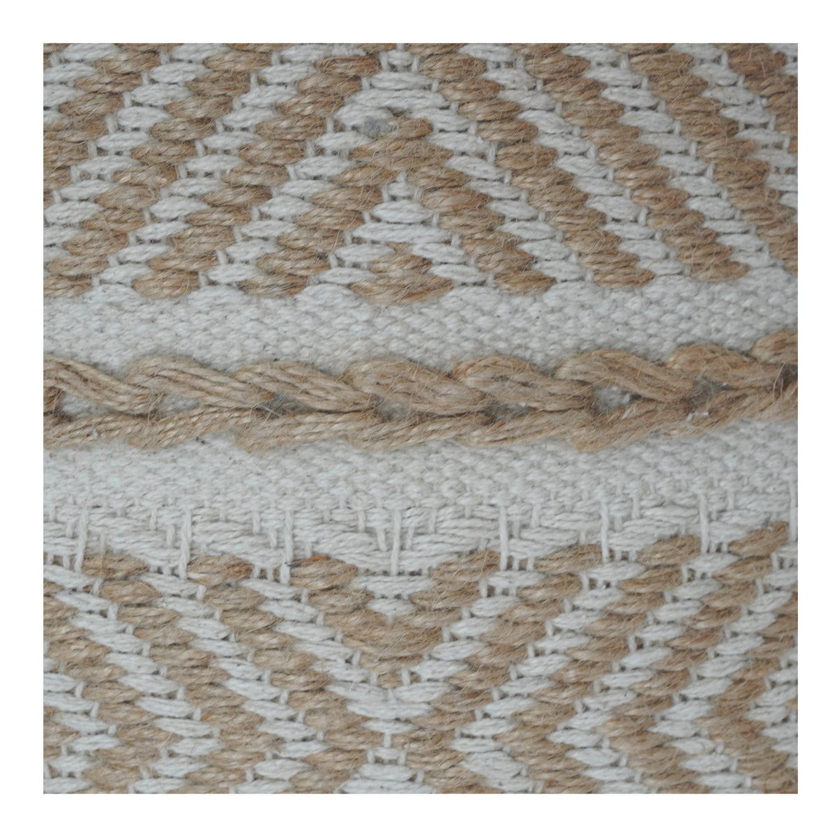 Handwoven Jute & Cotton Cushion Cover – Geometric Boho Pattern | Textured Handmade Throw Pillow Cover | Neutral Rustic Home Décor (18x18 Inch) - Bulk manufacturer & supplier from Panipat, India
