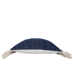 Handwoven Cotton Cushion Cover with Tassel Fringe | Navy Blue Decorative Throw Pillow Cover | Boho Farmhouse Cushion Cover | 45x45 cm (18x18 Inch)