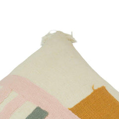Modern Abstract Handwoven Cotton Cushion Cover with Tassels – 45x45 cm | Blush Pink & Mustard Geometric Design