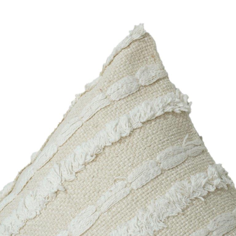 Handmade Textured Cotton Cushion Cover 45x45 cm | Boho Cream Fringe Pillow Cover | Woven Decorative Cushion - Bulk manufacturer & supplier from Panipat, India