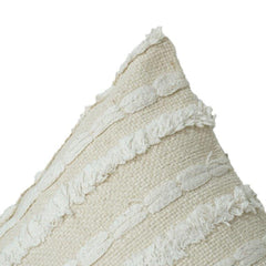 Handmade Textured Cotton Cushion Cover 45x45 cm | Boho Cream Fringe Pillow Cover | Woven Decorative Cushion