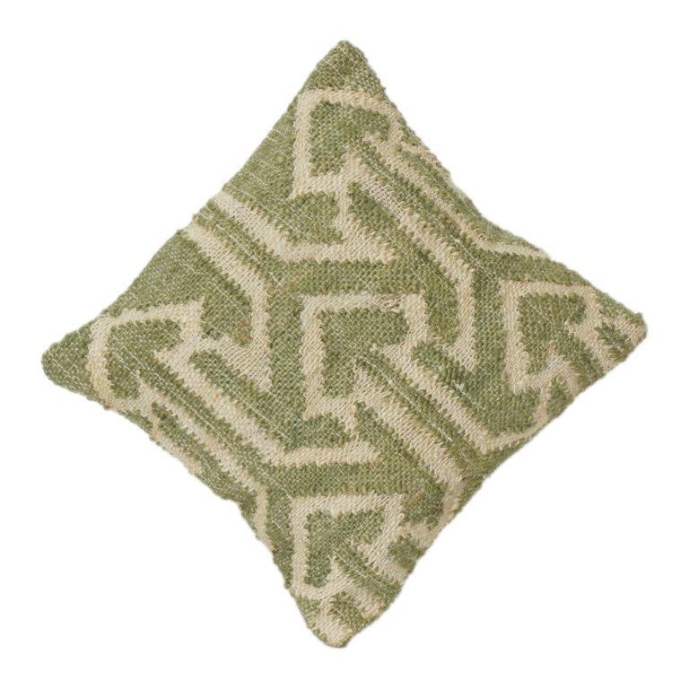 Handwoven Jute Cushion Cover – Green Geometric Tribal Pattern | Textured Boho Decorative Pillow Case | 18x18 Inch - Bulk manufacturer & supplier from Panipat, India