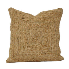 Handwoven Natural Jute Cushion Cover | Rustic Boho Square Pillow Case with Textured Spiral Weave | 18x18 Inch Decorative Throw Cushion