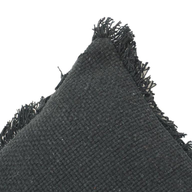 Handwoven Black Cotton Cushion Cover with Fringed Edges | Textured Boho Throw Pillow Cover | 18x18 Inch