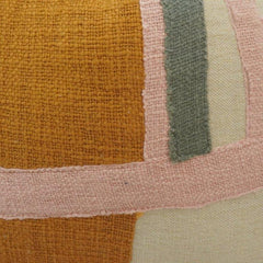 Modern Abstract Handwoven Cotton Cushion Cover with Tassels – 45x45 cm | Blush Pink & Mustard Geometric Design