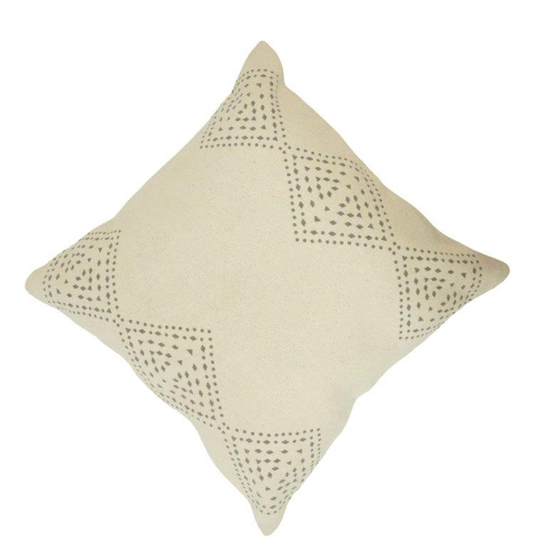 Hand Block Printed Cotton Cushion Cover – Geometric Border Design | Beige | 45x45 cm - Bulk manufacturer & supplier from Panipat, India
