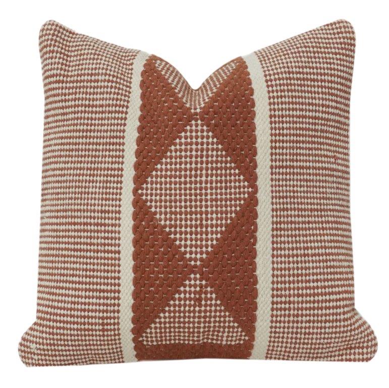 Rust Geometric Embroidered Cotton Cushion Cover | Textured Boho Throw Pillow Case | 18x18 Inch Decorative Accent - Bulk manufacturer & supplier from Panipat, India