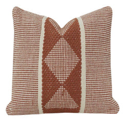 Rust Geometric Embroidered Cotton Cushion Cover | Textured Boho Throw Pillow Case | 18x18 Inch Decorative Accent