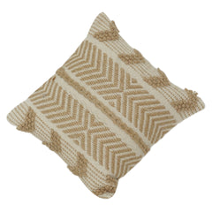 Handwoven Jute & Cotton Cushion Cover – Geometric Boho Pattern | Textured Handmade Throw Pillow Cover | Neutral Rustic Home Décor (18x18 Inch)