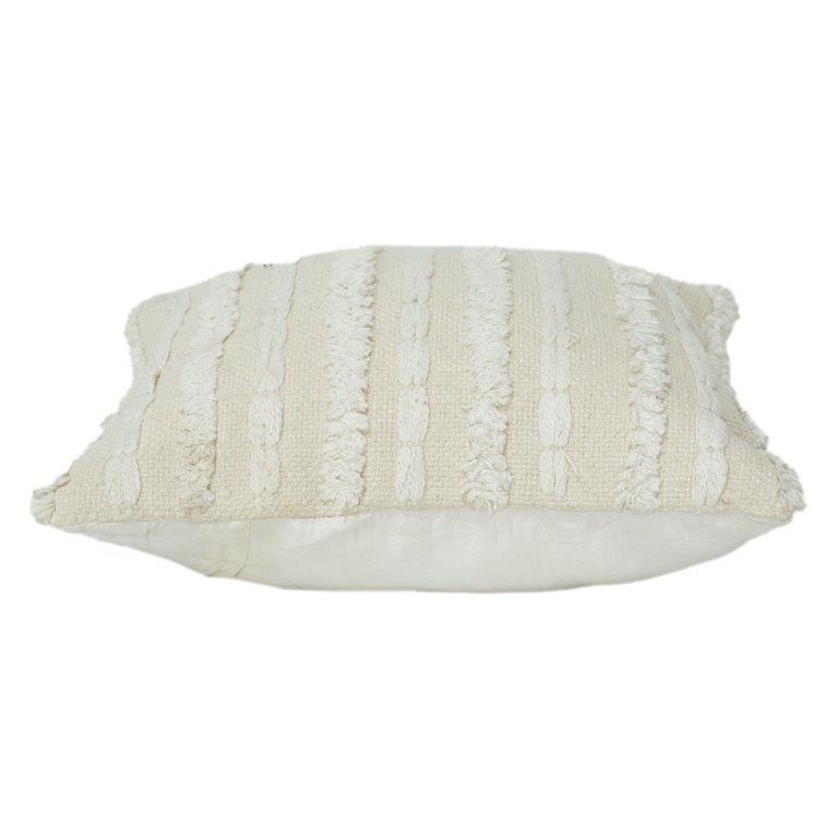 Handmade Textured Cotton Cushion Cover 45x45 cm | Boho Cream Fringe Pillow Cover | Woven Decorative Cushion - Bulk manufacturer & supplier from Panipat, India