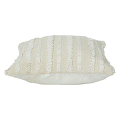 Handmade Textured Cotton Cushion Cover 45x45 cm | Boho Cream Fringe Pillow Cover | Woven Decorative Cushion