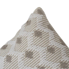 Beige strukturierter Kissenbezug aus Baumwolle mit geometrischer Blumenstickerei | Neutraler Boho-Dekokissenbezug (45x45 cm)