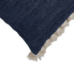 Handwoven Cotton Cushion Cover with Tassel Fringe | Navy Blue Decorative Throw Pillow Cover | Boho Farmhouse Cushion Cover | 45x45 cm (18x18 Inch)