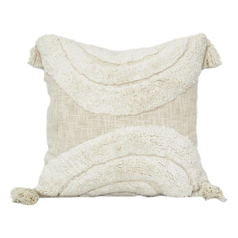 Getufteter Baumwoll-Kissenbezug 45x45 cm – Texturiertes, abstraktes, neutrales Design mit Quasten - Bulk manufacturer & supplier from Panipat, India