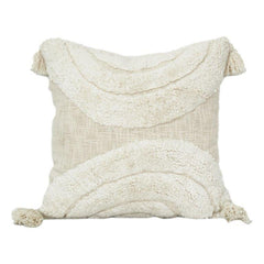 Tufted Cotton Cushion Cover 45x45 cm – Textured Abstract Neutral Design with Tassels